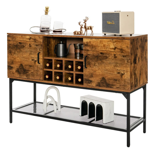 Giantex ndustrial Buffet Cabinet, Home Kitchen Wine Cabinet w/8-Bottle Rack & Metal Mesh Shelf, Coffee Bar Sideboard