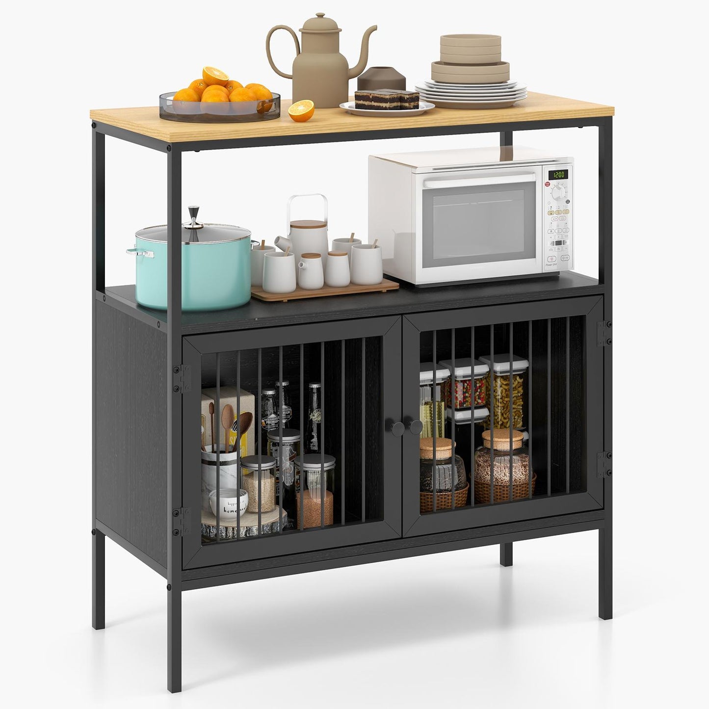 Giantex 2-Door Buffet Sideboard, Floor Pantry Cupboard, Wooden Bar Cabine w/ Anti-toppling Device, Multipurpose Storage Cabinet for Home