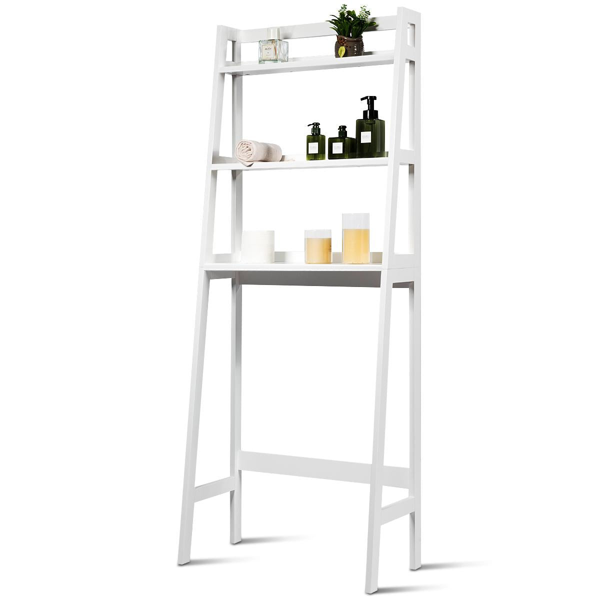 Giantex Over The Toilet Storage Rack, 3-Tier Freestanding Bathroom Organizer w/Wooden Frame, Space-Saving Toilet Shelf, White
