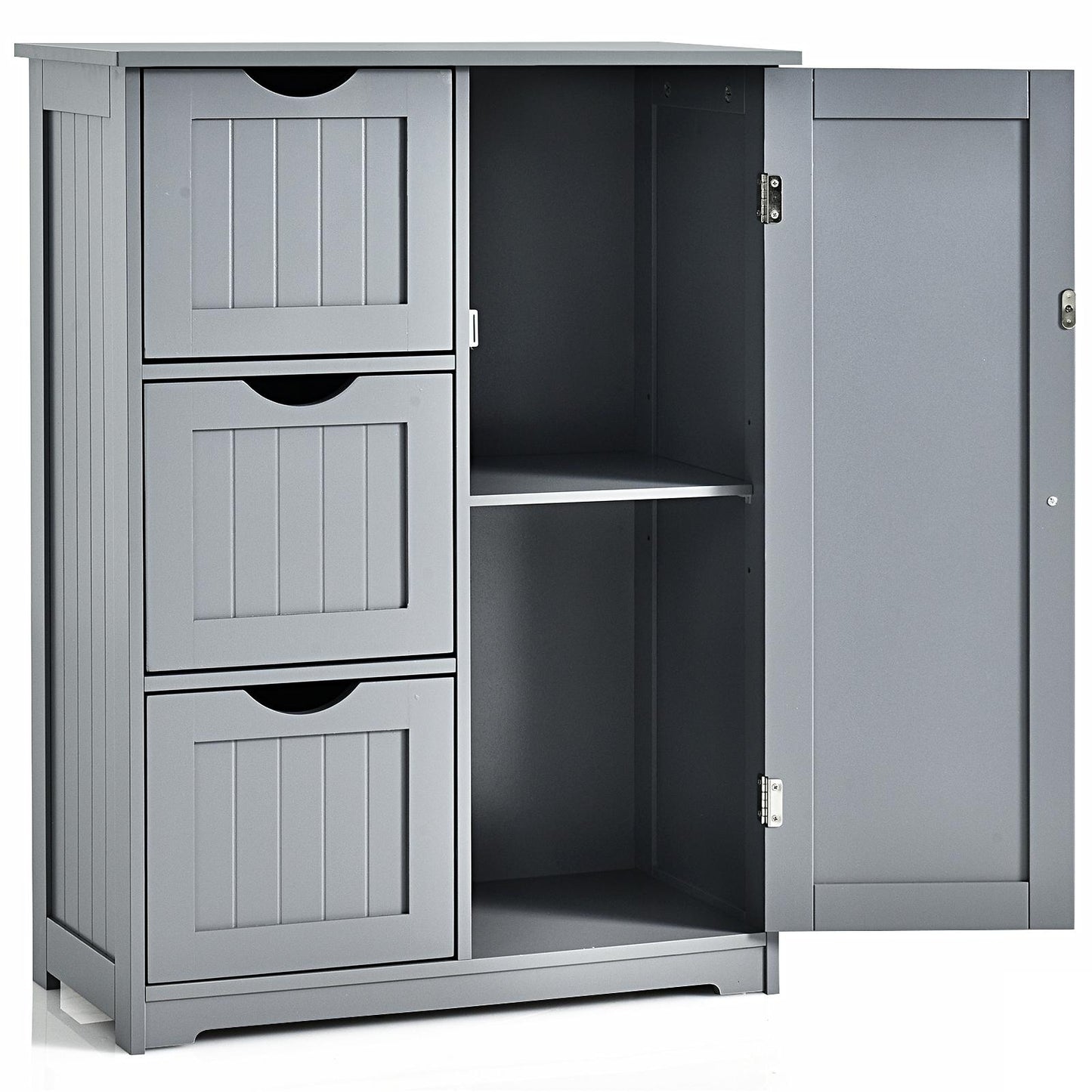 Giantex Floor Cabinet, Storage Cabinet w/3 Drawers & 1 Cupboard, Great for Bathroom, Living Room, Dining Room, Grey