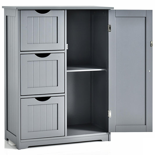 Giantex Floor Cabinet, Storage Cabinet w/3 Drawers & 1 Cupboard, Great for Bathroom, Living Room, Dining Room, Grey
