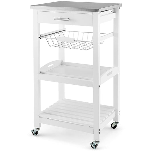 Giantex Rolling Kitchen Island Cart, Storage Utility Serving Cart w/Stainless Steel Tabletop