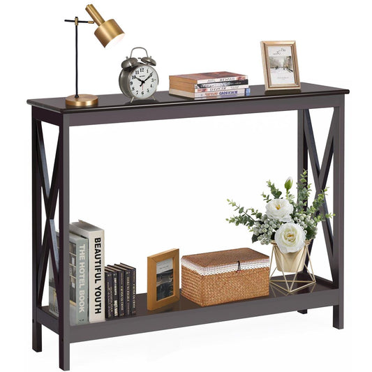 Giantex  Console Table, Sofa Side Table w/Heavy-Duty Support & X-Shaped, Narrow Accent Entryway Table, Espresso