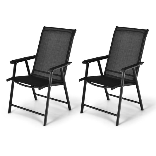 Giantex Folding Dining Chair, Portable Armrest Chairs for Indoor & Outdoor Use, Black-2