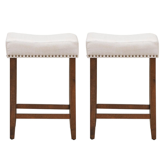 Giantex Wood Saddle Stools, Dining Chair w/Upholstered Cushion for Kitchen, Pub, Beige-2