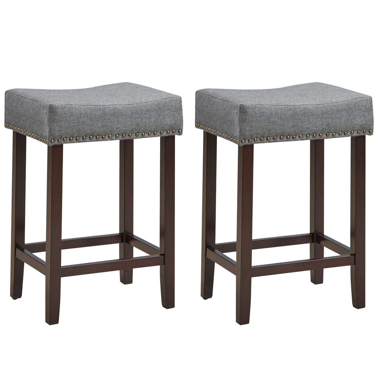 Giantex Wood Saddle Stools, Dining Chair w/Upholstered Cushion for Kitchen, Pub, Gray-2