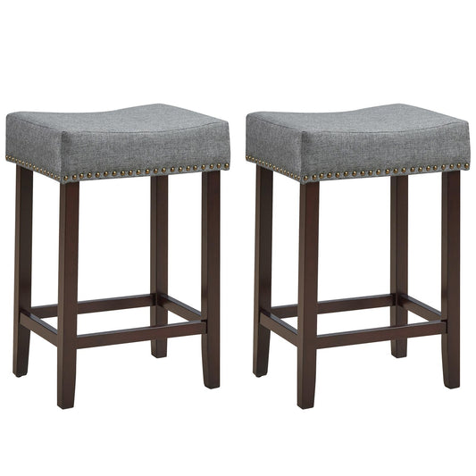 Giantex Wood Saddle Stools, Dining Chair w/Upholstered Cushion for Kitchen, Pub, Gray-2
