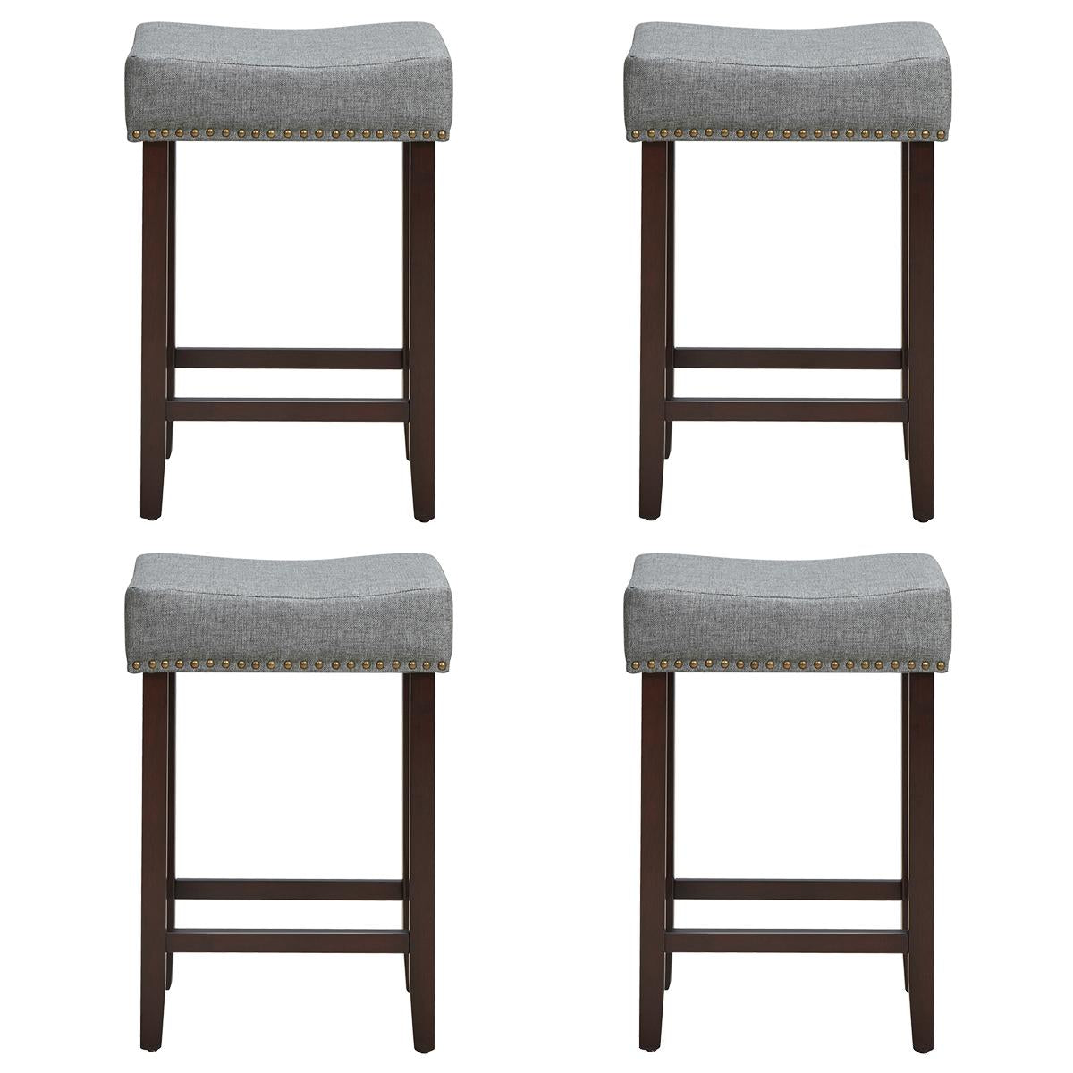 Giantex Wood Saddle Stools, Dining Chair w/Upholstered Cushion for Kitchen, Pub, Gray-4