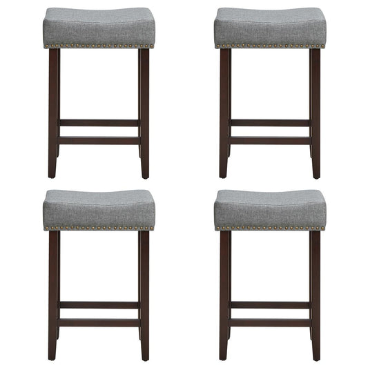 Giantex Wood Saddle Stools, Dining Chair w/Upholstered Cushion for Kitchen, Pub, Gray-4