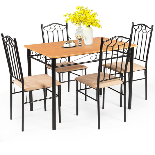 Giantex 5 Pcs Dining Table Set, Kitchen Furniture w/ Metal Frame & Wood Top and Padded Seat