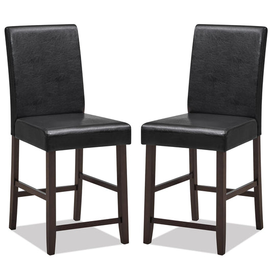 Giantex 24¡± Bar Stools, PU Leather Upholstered Counter Bar Chairs w/Solid Rubber Wood Legs & Ergonomic Back, (2)