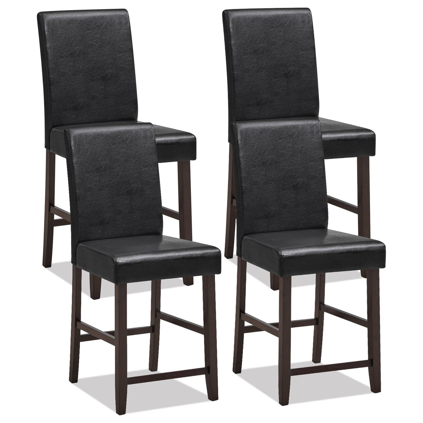 Giantex 24” Bar Stools, PU Leather Upholstered Counter Bar Chairs w/Solid Rubber Wood Legs & Ergonomic Back, (4)