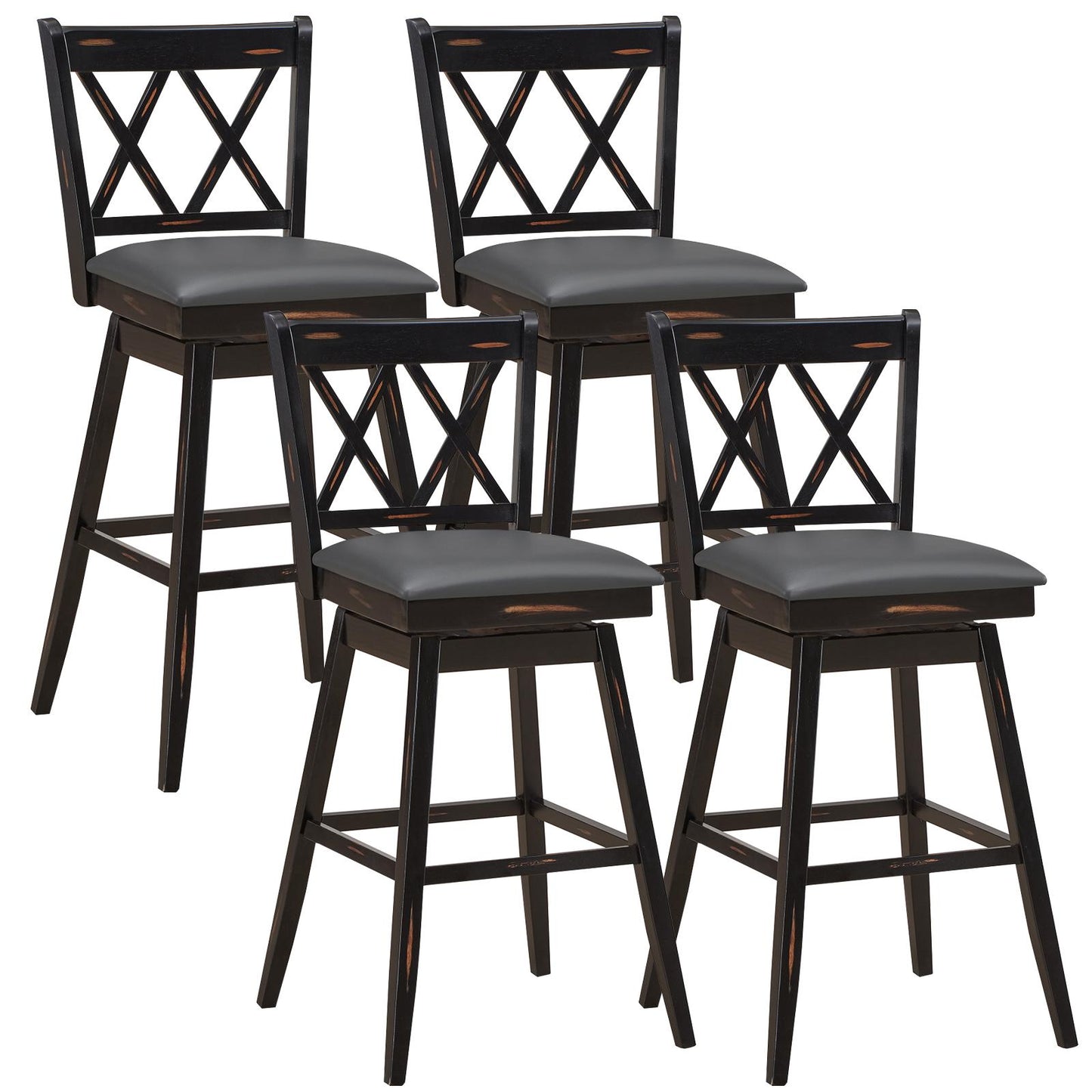 Giantex 29" Counter Height Cushioned Bar Chair, 360° Swivel Farmhouse Barstool w/Ergonomic Backrest, Waterproof PVC Surface & Solid Wood Structure