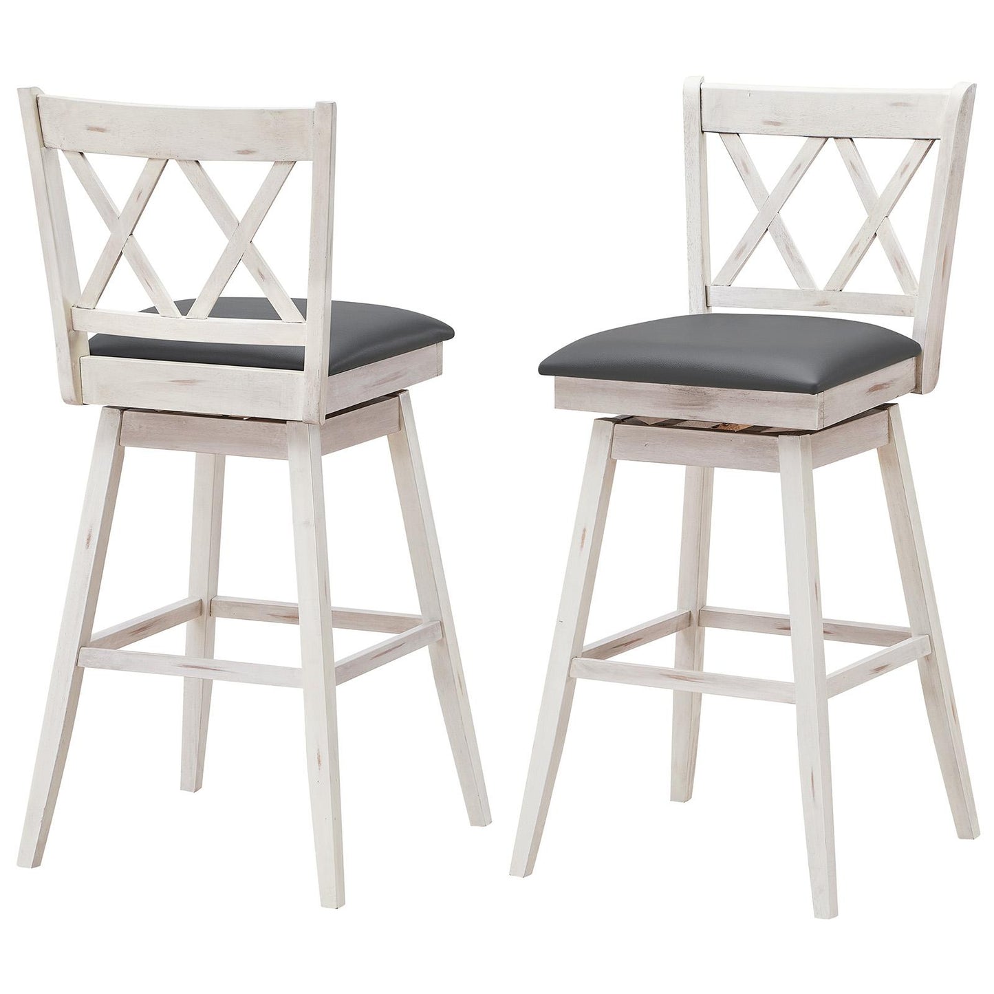 Giantex 29" Counter Height Cushioned Bar Chair, 360° Swivel Farmhouse Barstool w/Ergonomic Backrest, Waterproof PVC Surface & Solid Wood Structure