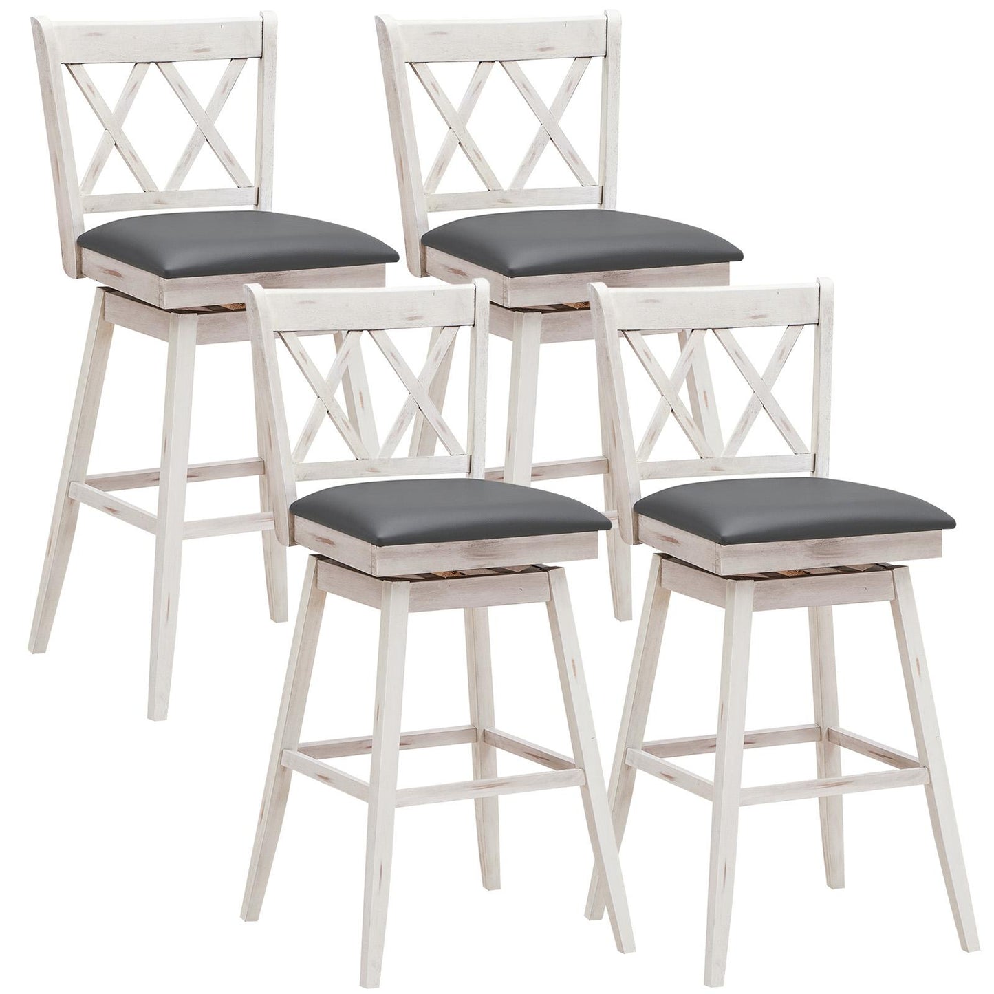 Giantex 29" Counter Height Cushioned Bar Chair, 360° Swivel Farmhouse Barstool w/Ergonomic Backrest, Waterproof PVC Surface & Solid Wood Structure