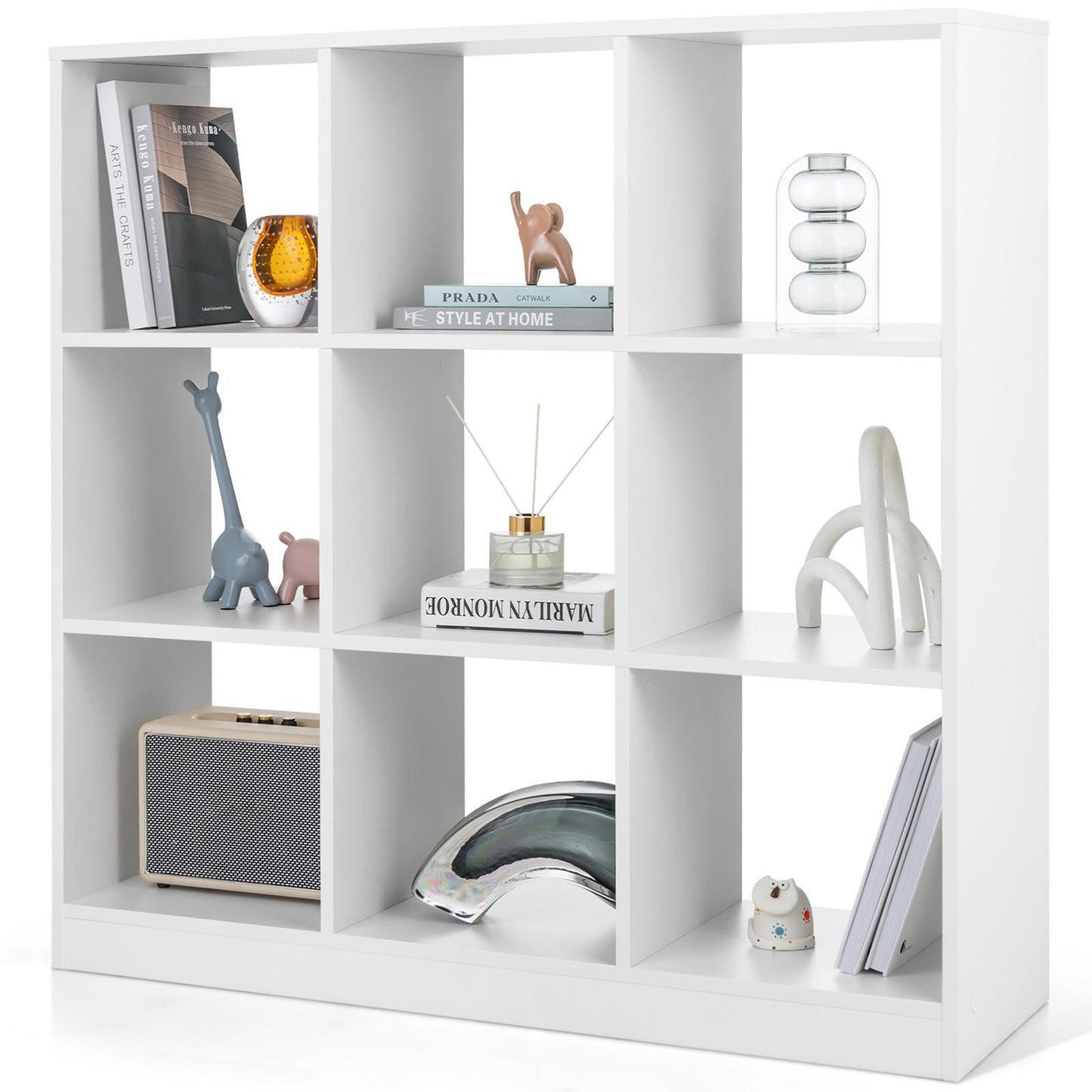 Giantex 9-Cube Bookcase, Freestanding Open Bookshelf w/Anti-Tipping Kit, Wood Floor Display Shelving Organizer