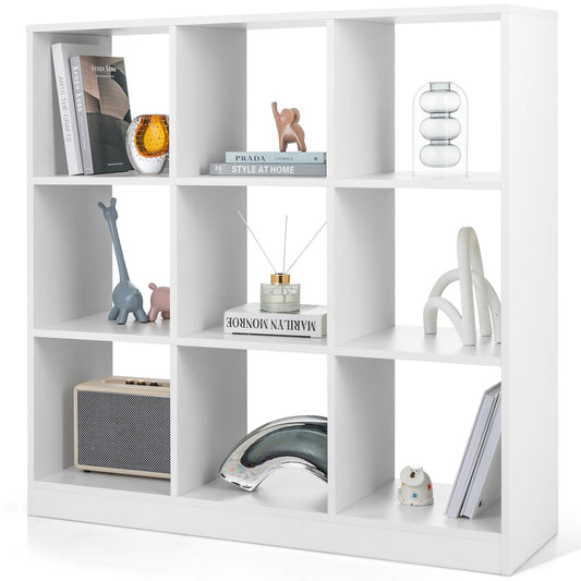 Giantex 9-Cube Bookcase, Freestanding Open Bookshelf w/Anti-Tipping Kit, Wood Floor Display Shelving Organizer