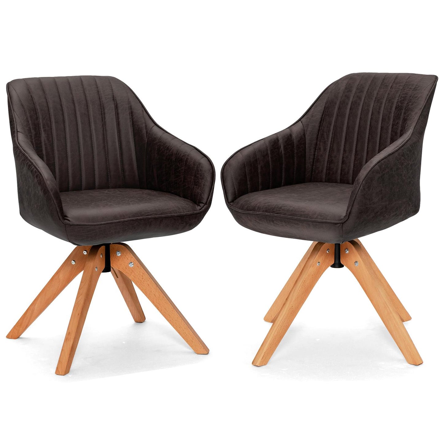 Giantex Set of 2 Swivel Dining Chairs, Side Chair w/Curved Back & Solid Wool Legs, Upholstered Dining Accent Chairs