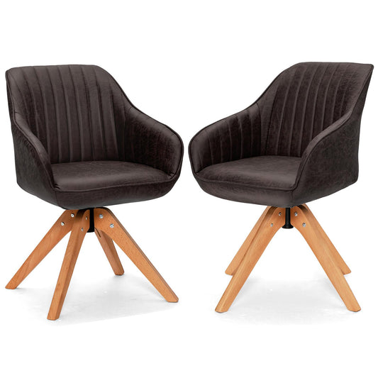 Giantex Set of 2 Swivel Dining Chairs, Side Chair w/Curved Back & Solid Wool Legs, Upholstered Dining Accent Chairs