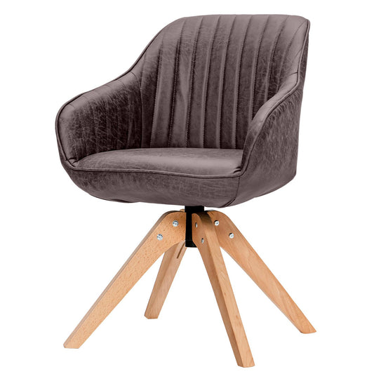 Giantex Swivel Dining Chairs, Side Chair w/Curved Back & Solid Wool Legs, Upholstered Dining Accent Chairs, Brown