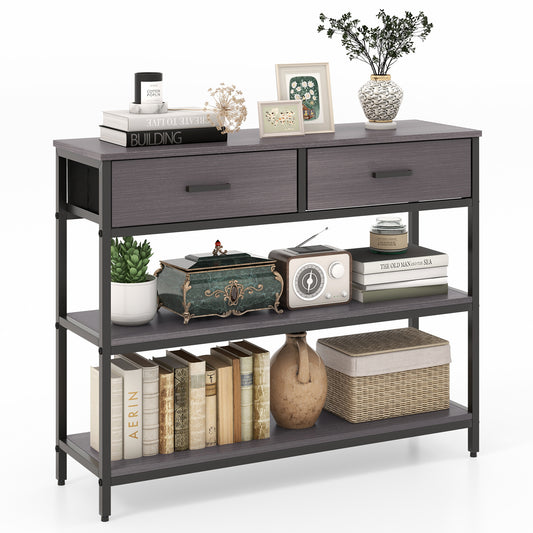 Giantex 3-Tier Entryway Table, Sofa Side Table w/2 Large Drawers & Anti-toppling Device, Console Table w/Metal Frame
