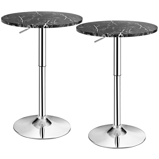 Giantex Round Bar & Pub Table, Height Adjustable Bistro Table w/Faux Marble Top, 360¡ã Swivel Cocktail Table, Black-2