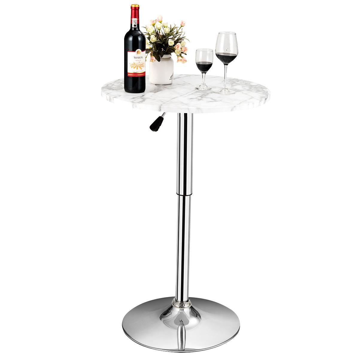 Giantex Round Bar & Pub Table, Height Adjustable Bistro Table w/Faux Marble Top, 360¡ã Swivel Cocktail Table, White-1