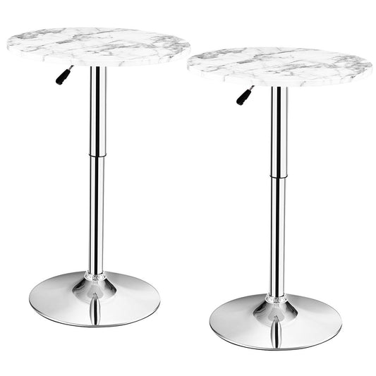 Giantex Round Bar & Pub Table, Height Adjustable Bistro Table w/Faux Marble Top, 360¡ã Swivel Cocktail Table, White-2
