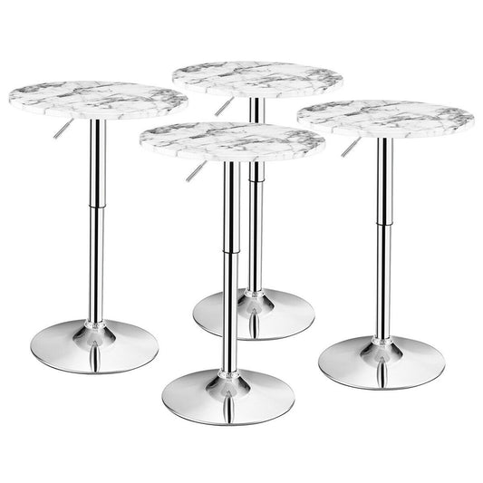 Giantex Round Bar & Pub Table, Height Adjustable Bistro Table w/Faux Marble Top, 360¡ã Swivel Cocktail Table, White-4