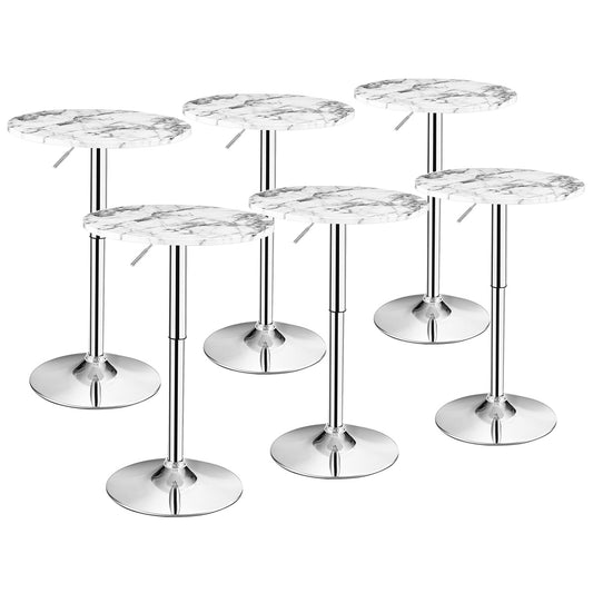 Giantex 6 Round Bar & Pub Table, Height Adjustable Bistro Table w/Faux Marble Top, 360¡ã Swivel Cocktail Table