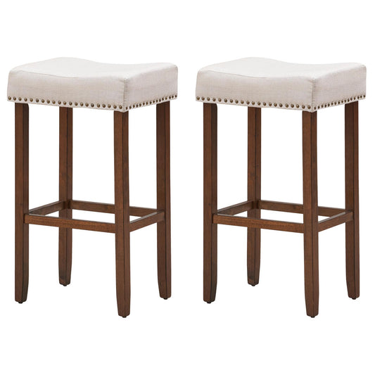 Giantex 29 Inch Backless Counter Height Stools, Upholstered Counter Saddle Chairs w/Thick Cushion & Solid Wood Legs (Beige,2)