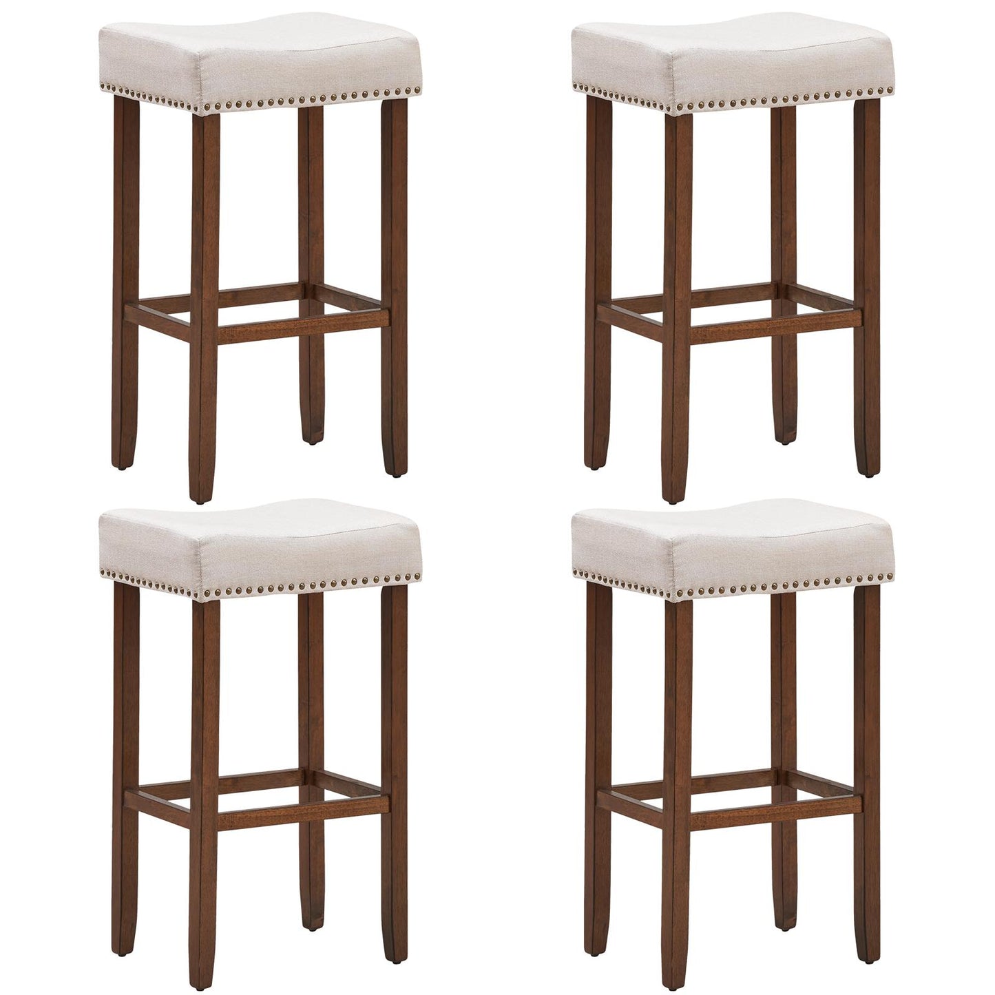 Giantex 29 Inch Backless Counter Height Stools, Upholstered Counter Saddle Chairs w/Thick Cushion & Solid Wood Legs (Beige,4)