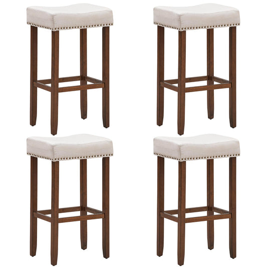 Giantex 29 Inch Backless Counter Height Stools, Upholstered Counter Saddle Chairs w/Thick Cushion & Solid Wood Legs (Beige,4)