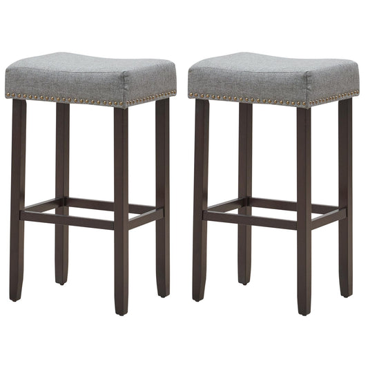 Giantex 29 Inch Backless Counter Height Stools, Upholstered Counter Saddle Chairs w/Thick Cushion & Solid Wood Legs (Gray,2)