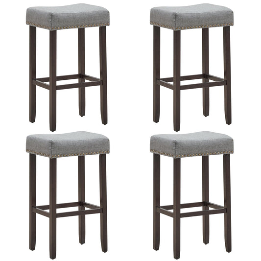 Giantex 29 Inch Backless Counter Height Stools, Upholstered Counter Saddle Chairs w/Thick Cushion & Solid Wood Legs (Gray,4)