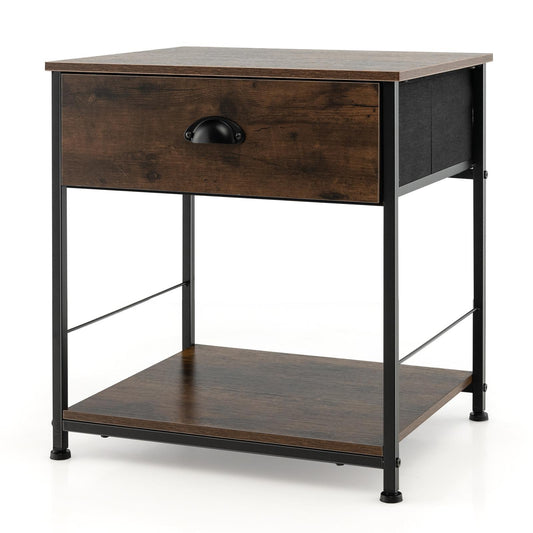 Giantex Bedside Table, Nightstand w/Removable Fabric Bins, Industrial End Side w/Sturdy Metal Frame, 1
