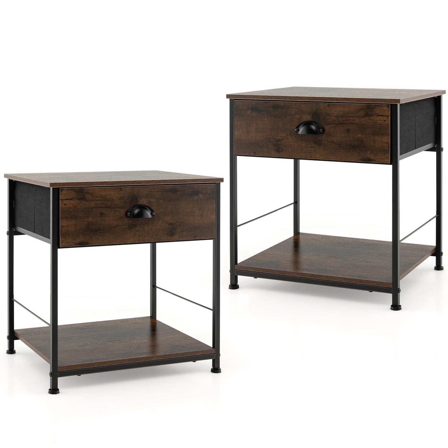 Giantex Bedside Table, Nightstand w/Removable Fabric Bins, Industrial End Side w/Sturdy Metal Frame, 2