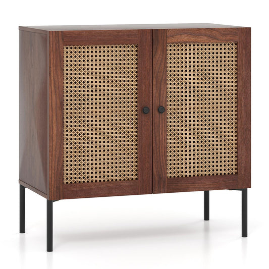Giantex Sideboard Buffet Cabinet, Kitchen Storage Cabinet w/ Rattan Decorated Doors,Cupboard Console Table(Walnut, 1)