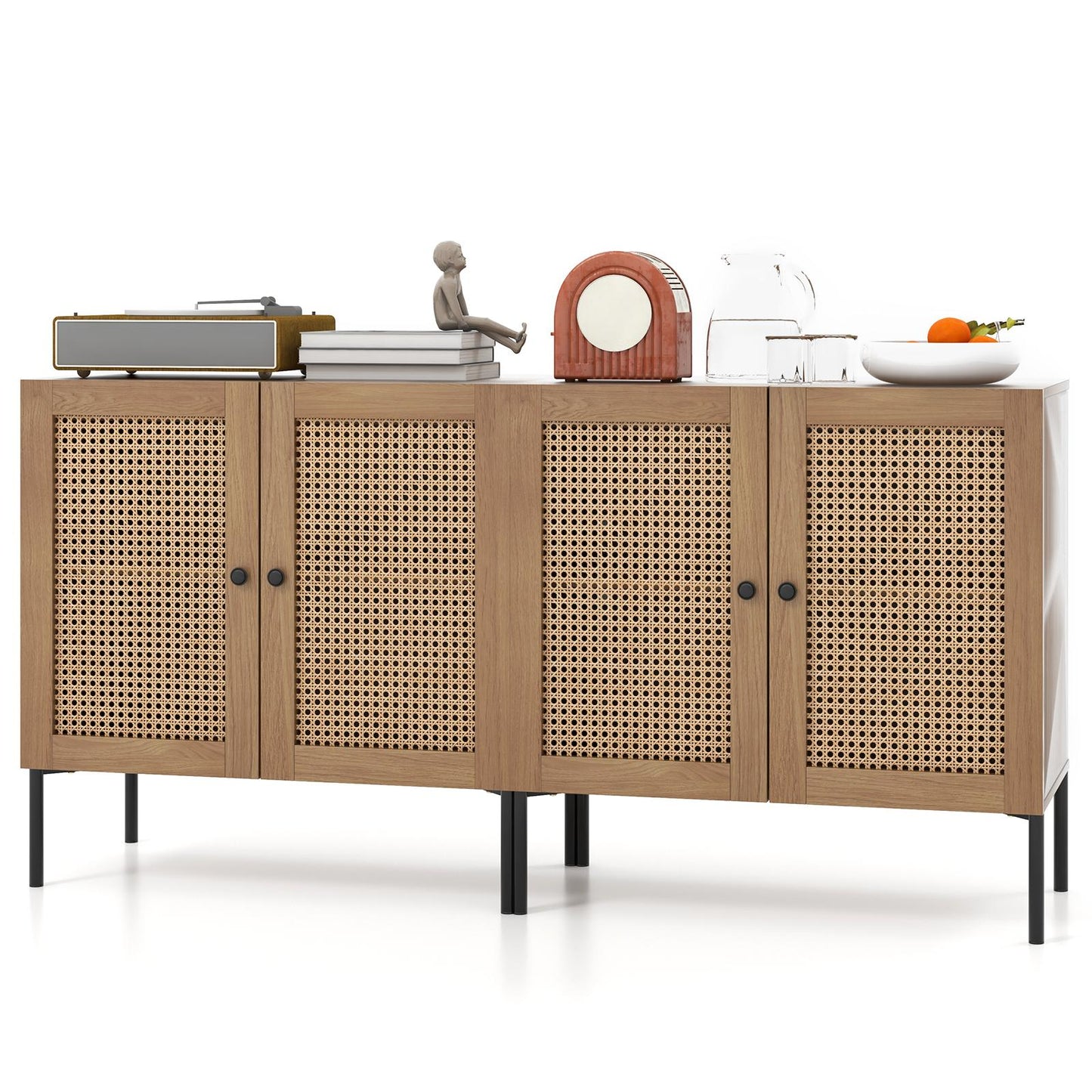 Giantex Sideboard Buffet Cabinet, Kitchen Storage Cabinet w/ Rattan Decorated Doors,Cupboard Console Table(Oak, 2)