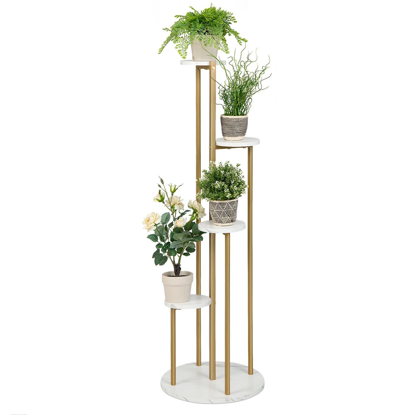 Giantex  4-Tier Metal Plant Stand, Planter Holder  W/ Golden Metal Frame, Faux Marble Finish, Potted Planter Display Rack, Golden