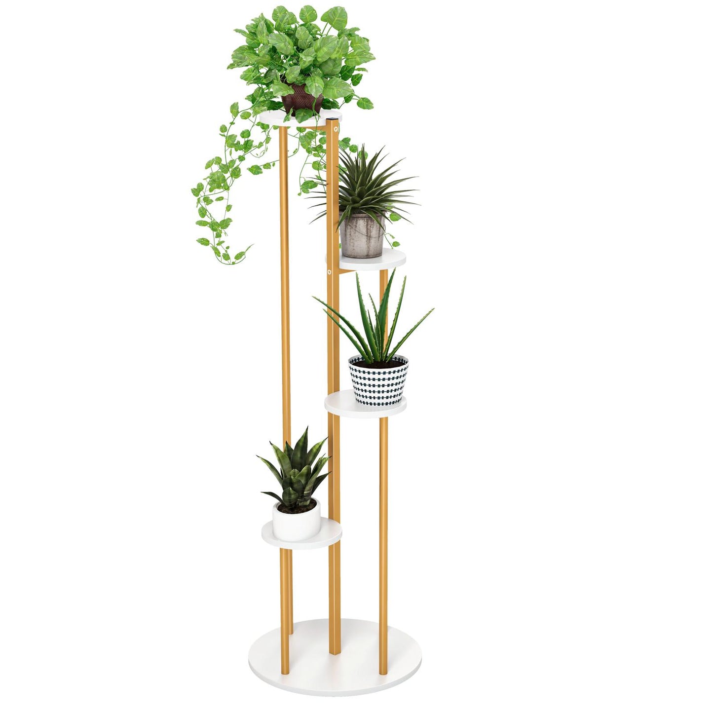 Giantex  4-Tier Metal Plant Stand, Planter Holder  W/ Golden Metal Frame, Faux Marble Finish, Potted Planter Display Rack