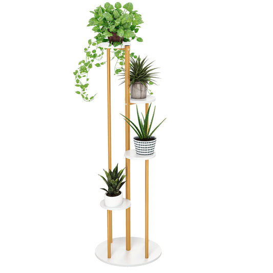 Giantex  4-Tier Metal Plant Stand, Planter Holder  W/ Golden Metal Frame, Faux Marble Finish, Potted Planter Display Rack