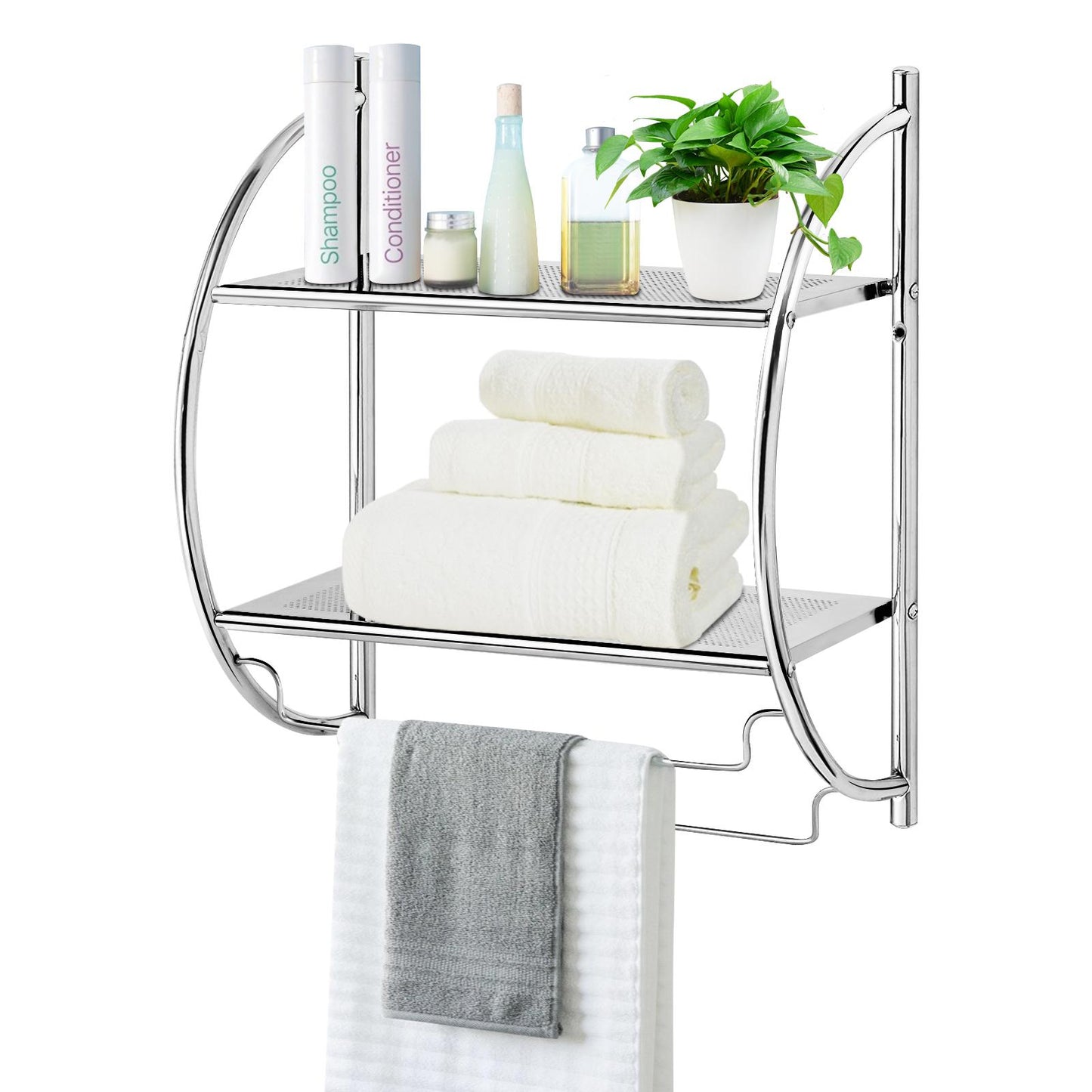 Giantex Wall Mount Shower Organizer Holder, 2-Tier Bathroom Rack, Toilet Storage Bar