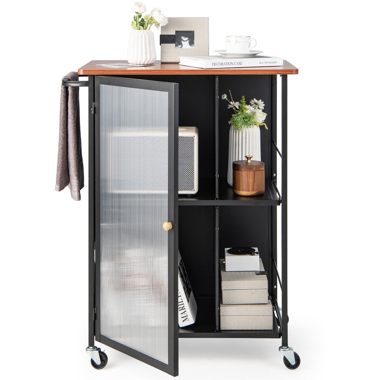Giantex Mobile Kitchen Island, Storage Cabinet, Kitchen Storage Utility Cart on Wheels