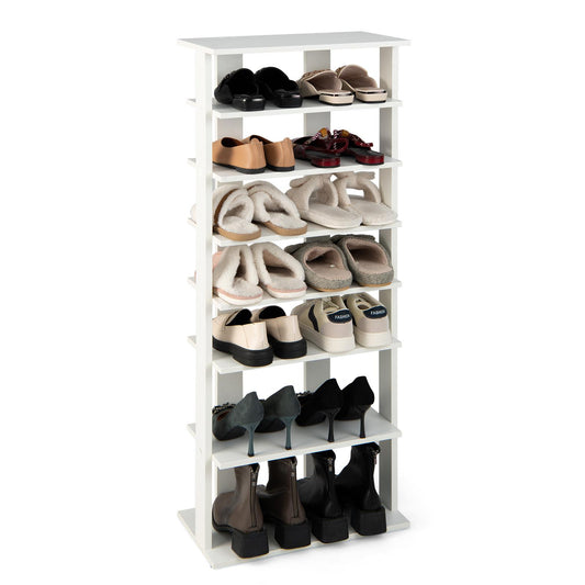 Giantex 7-Tier Wood Shoe Rack, Free Standing Vertical Shoe Racks w/Shelves of Different Heights, Rack Organizer, White