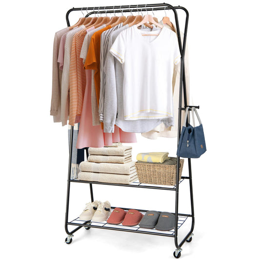 Giantex Metal Rolling Garment Rack, Clothing Rack w/Double Hanging Rods, Freestanding Clothes Organizer Rack