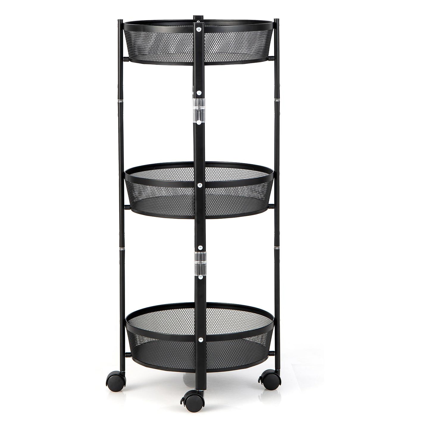 Giantex Folding Storage Cart, 3-Tier Metal Round Utility Rolling Cart Kitchen Storage Organizer, Mobile Shelving Unit Cart
