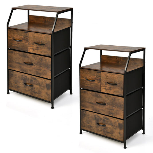 Giantex 4-Drawer Dresser w/Shelf, Free Standing Floor Storage Chest w/Steel Frame & Fabric Bins, Industrial Large Storage Organizer for Closet, (2)