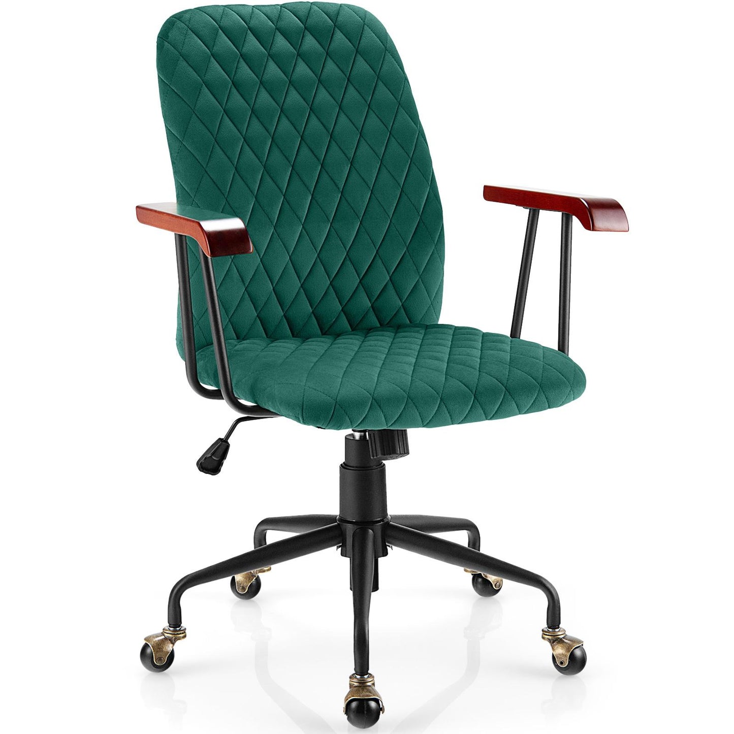 Giantex Ergonomic Swivel Adjustable Home Office Chair, Upholstered Velvet Leisure Chair w/Rubber Wood Armrests, Green