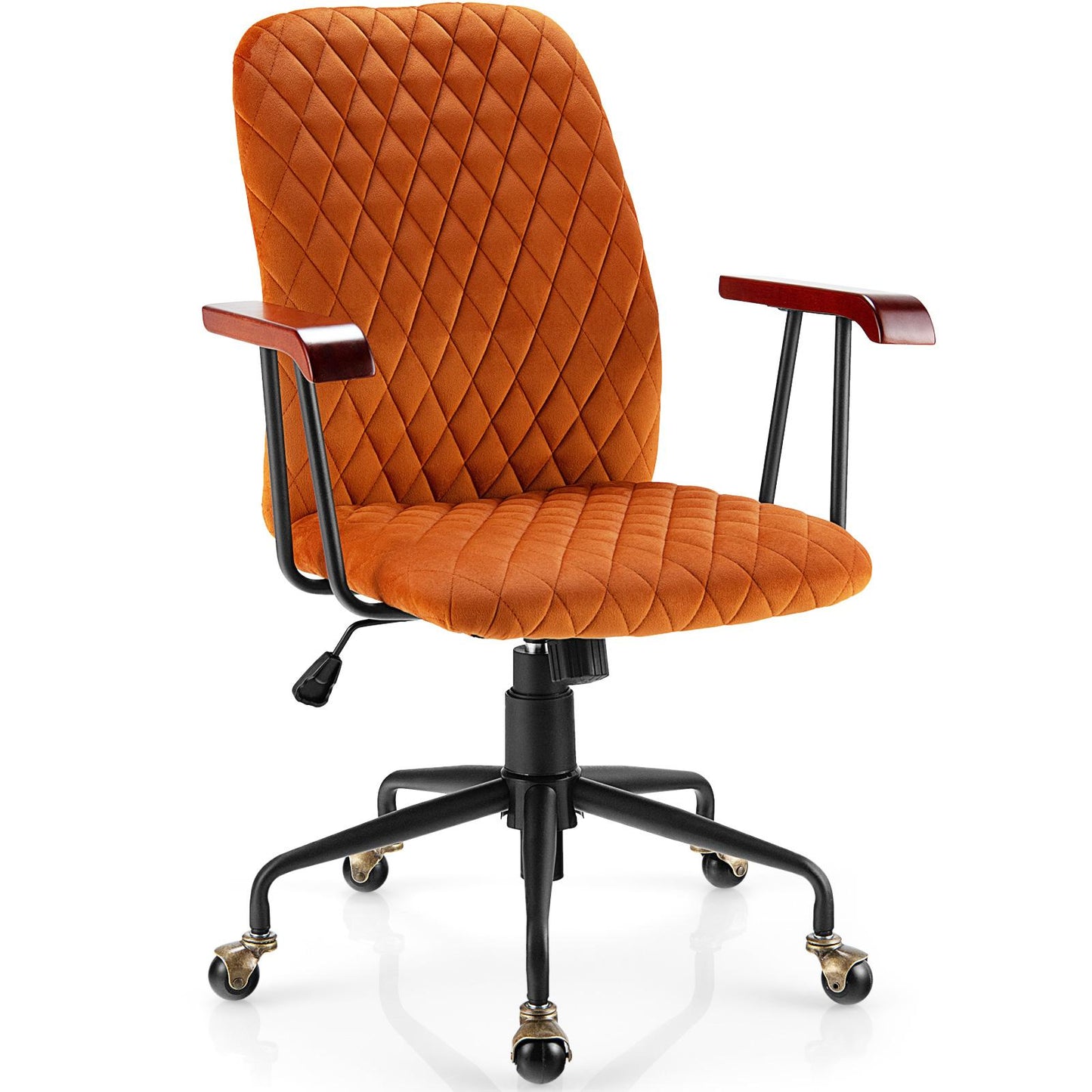 Giantex Ergonomic Swivel Adjustable Home Office Chair, Upholstered Velvet Leisure Chair w/Rubber Wood Armrests, Orange